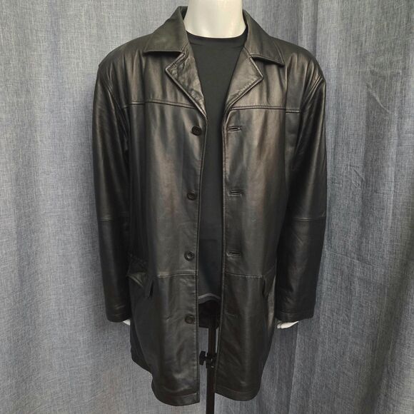 Massini Collection Soft Leather Car Coat Men's XL Black Button-Up Quilt Lining - Picture 13 of 13